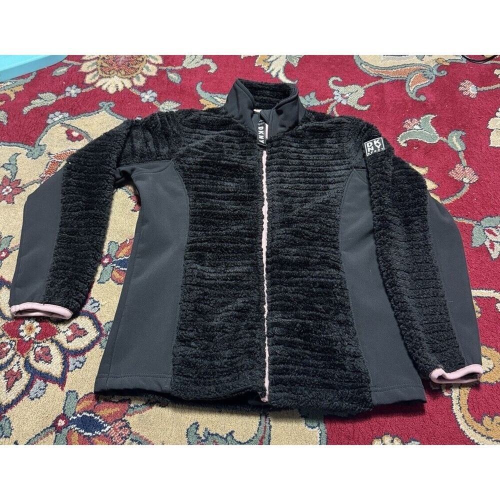 -JACKET DKNY Sport Black On Black With Faux Fur Size Medium